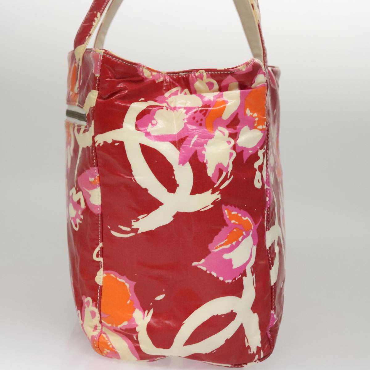 CHANEL Flower Tote Bag Vinyl Coating Red CC 107942