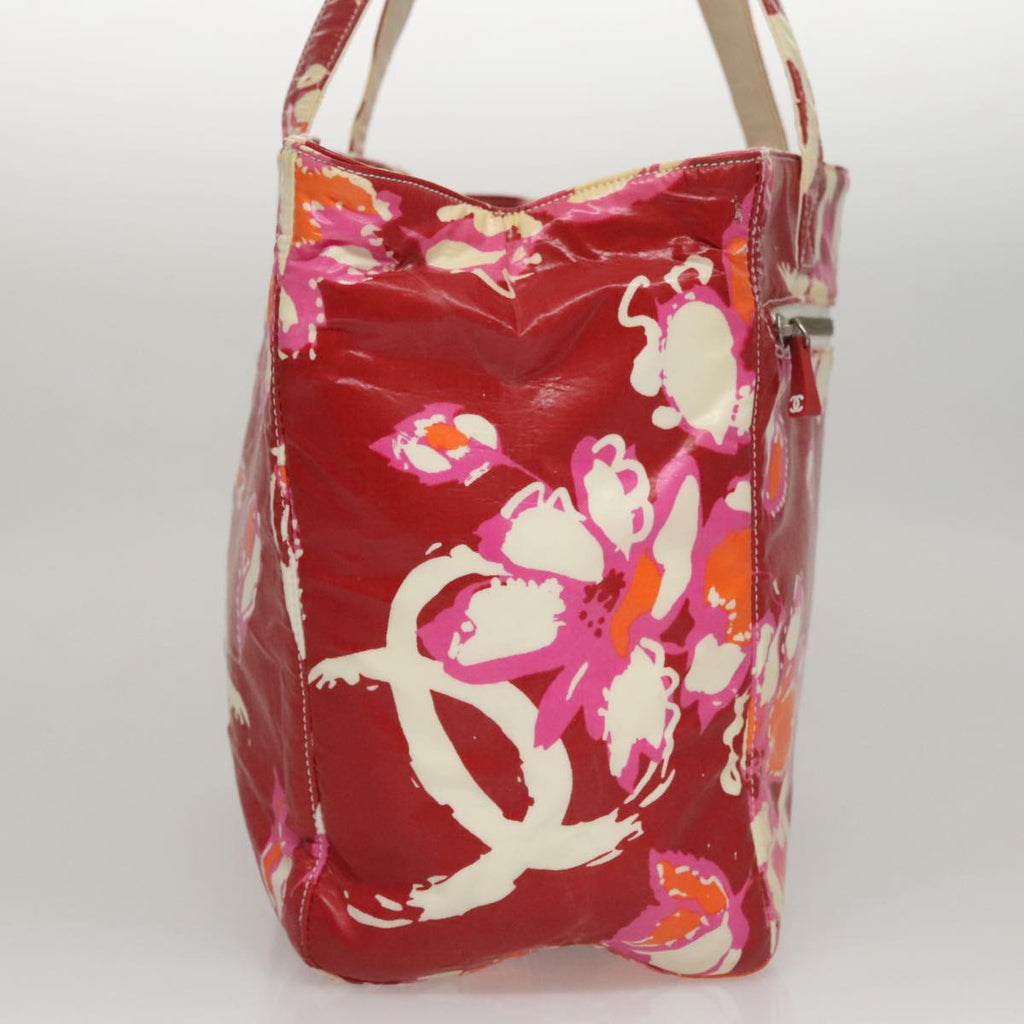 CHANEL Flower Tote Bag Vinyl Coating Red CC 107942