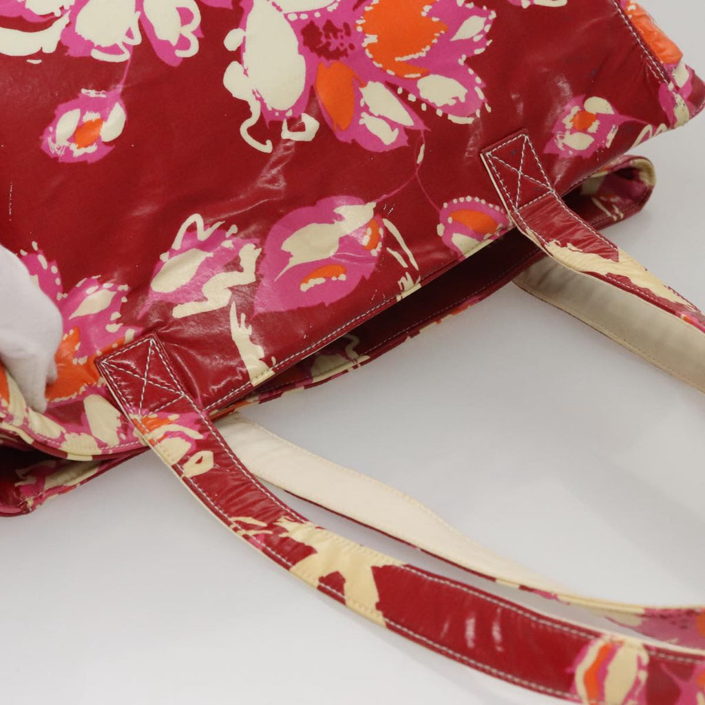 CHANEL Flower Tote Bag Vinyl Coating Red CC 107942