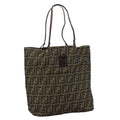 FENDI Zucca Canvas Tote Bag Brown Black Silver 107962