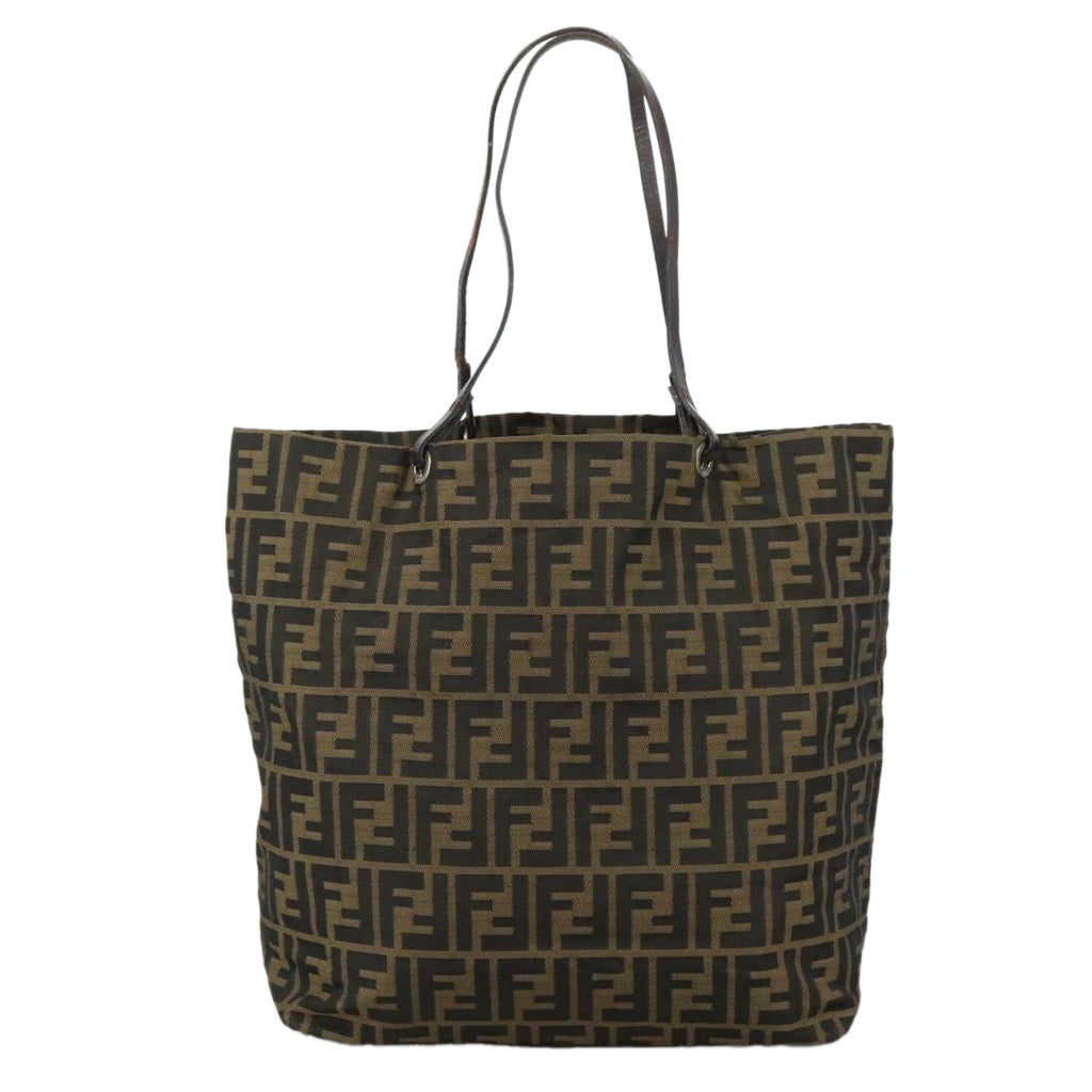 FENDI Zucca Canvas Tote Bag Brown Black Silver 107962