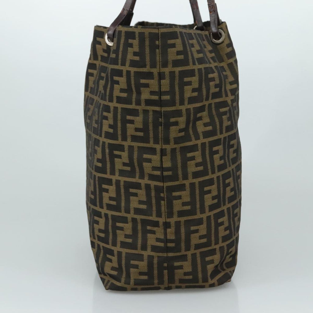 FENDI Zucca Canvas Tote Bag Brown Black Silver 107962