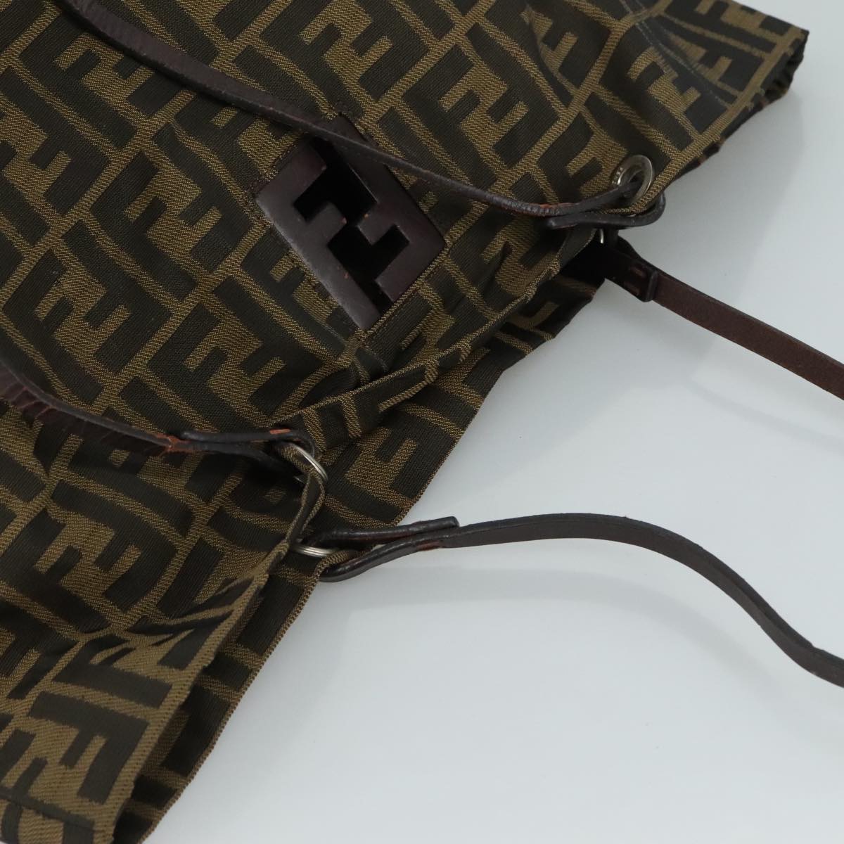 FENDI Zucca Canvas Tote Bag Brown Black Silver 107962