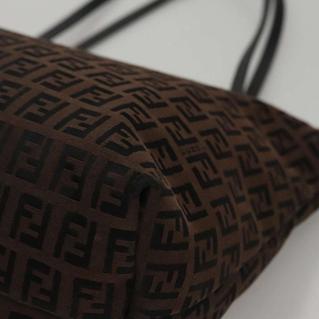FENDI Zucchino Canvas Tote Bag Brown Black 107967