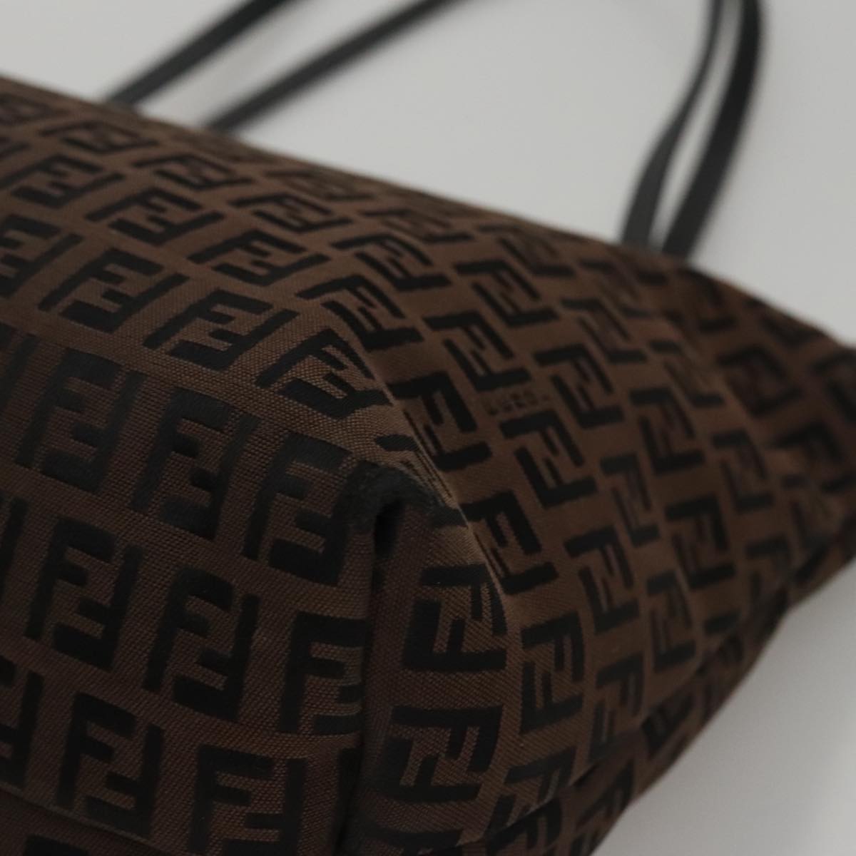 FENDI Zucchino Canvas Tote Bag Brown Black 107967