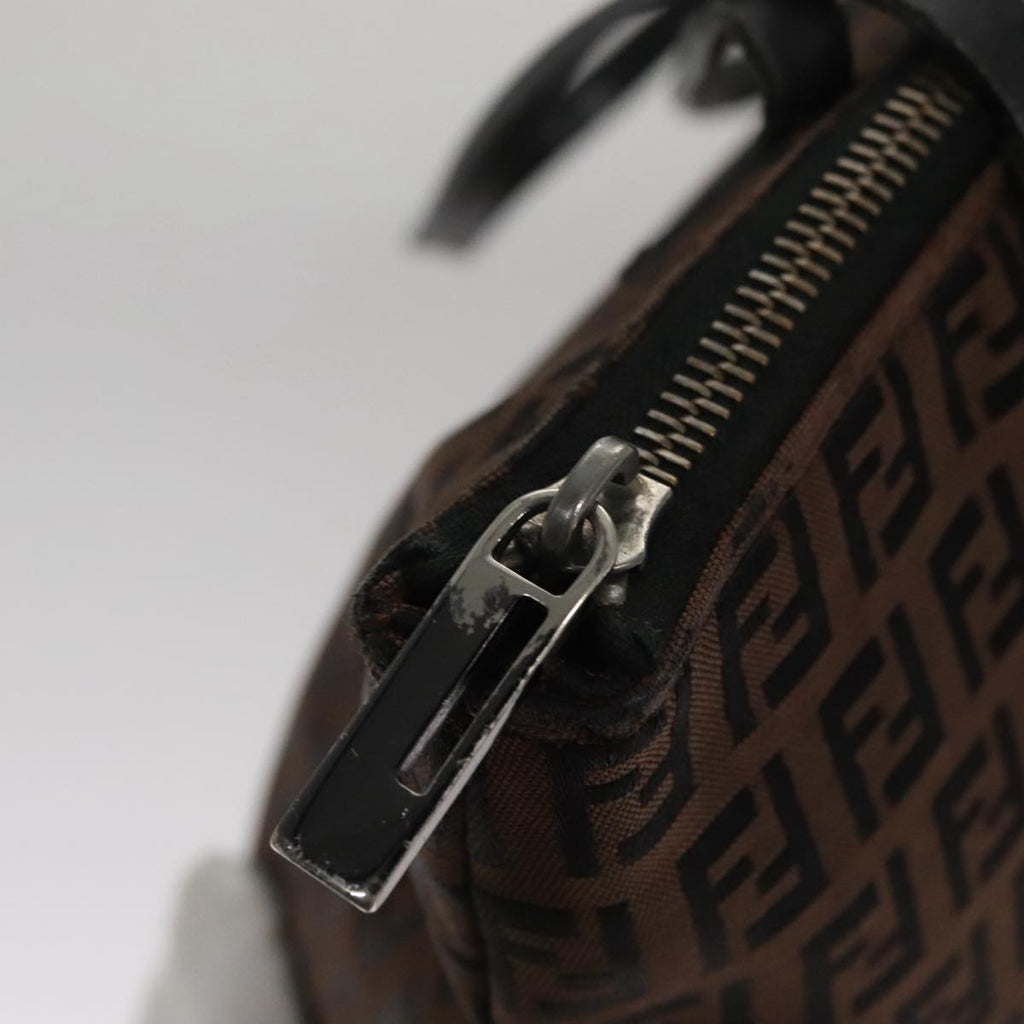 FENDI Zucchino Canvas Tote Bag Brown Black 107967