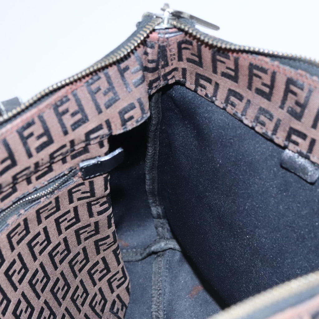 FENDI Zucchino Canvas Tote Bag Brown Black 107967