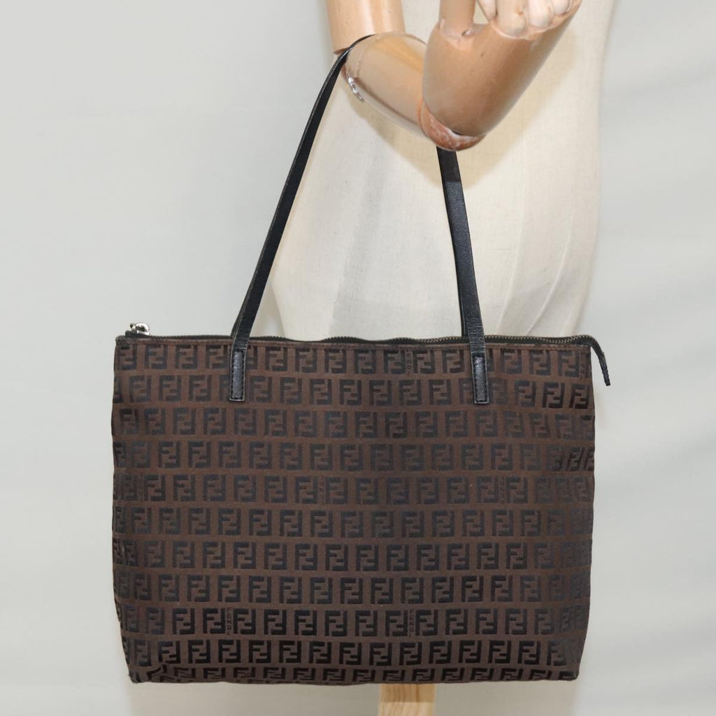 FENDI Zucchino Canvas Tote Bag Brown Black 107967