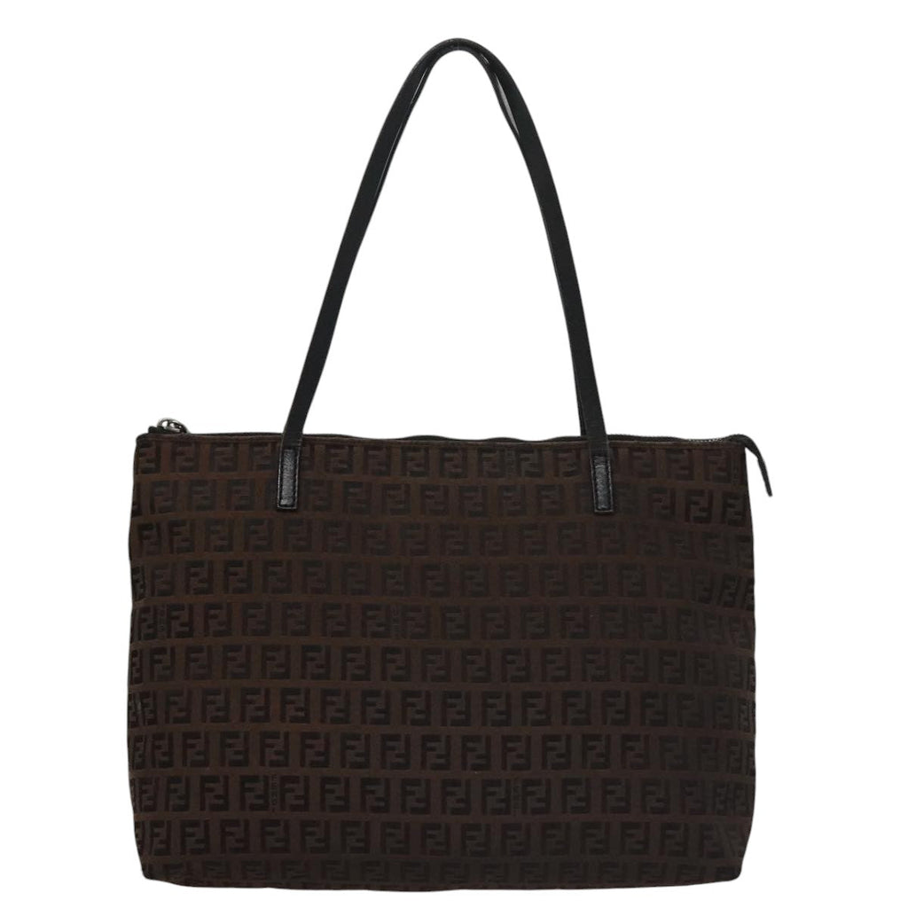 FENDI Zucchino Canvas Tote Bag Brown Black 107967