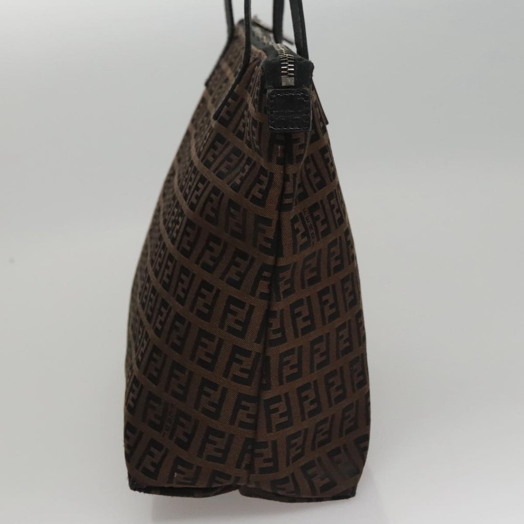 FENDI Zucchino Canvas Tote Bag Brown Black 107967