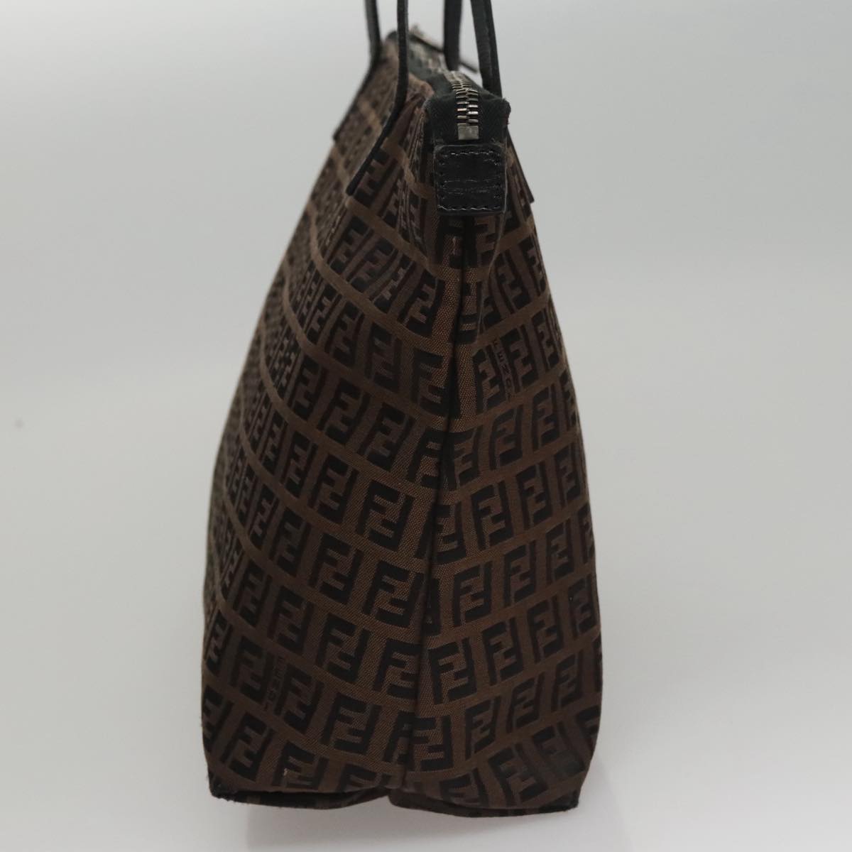 FENDI Zucchino Canvas Tote Bag Brown Black 107967