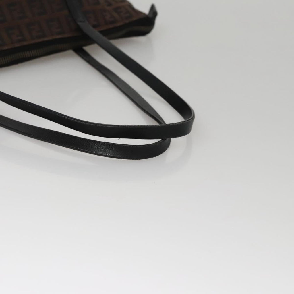 FENDI Zucchino Canvas Tote Bag Brown Black 107967
