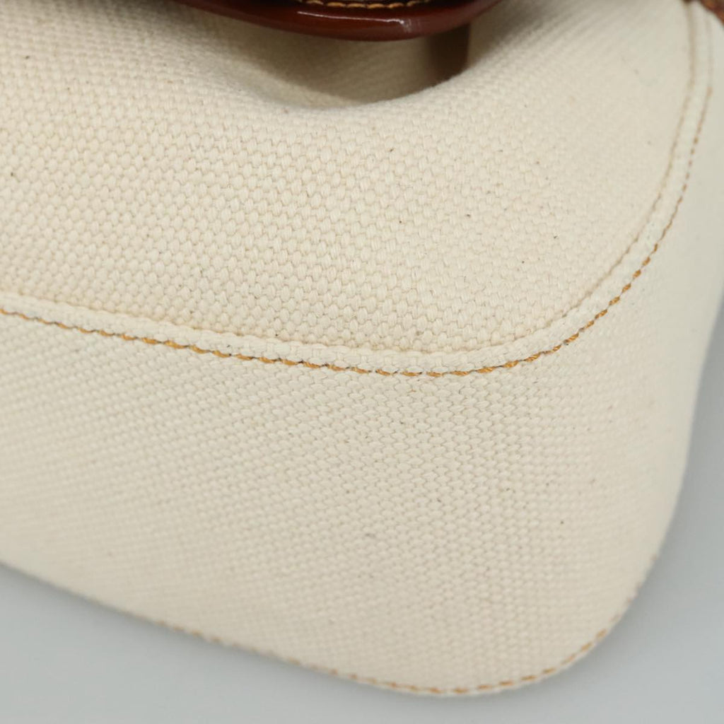 FENDI Hand Bag Canvas Enamel White Brown 108018