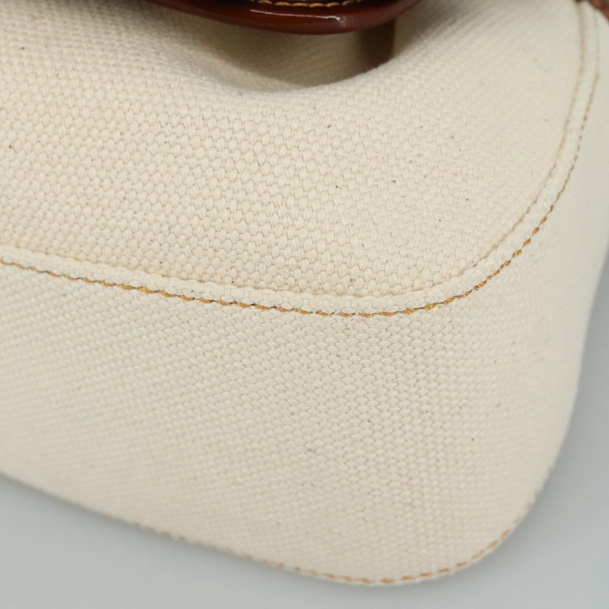 FENDI Hand Bag Canvas Enamel White Brown 108018