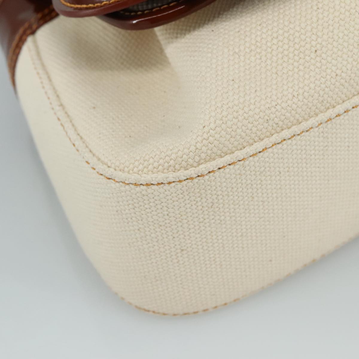 FENDI Hand Bag Canvas Enamel White Brown 108018