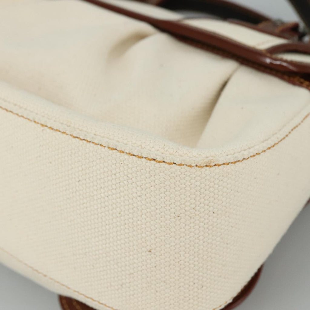 FENDI Hand Bag Canvas Enamel White Brown 108018