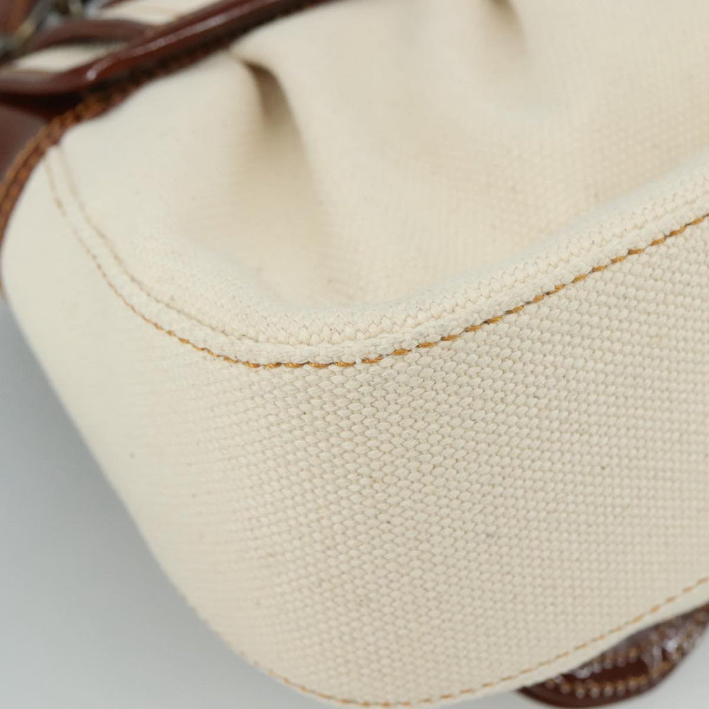 FENDI Hand Bag Canvas Enamel White Brown 108018
