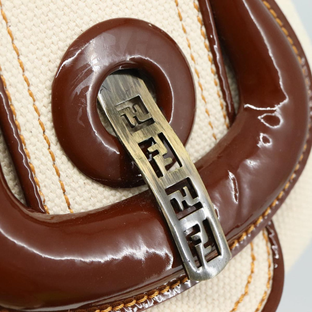 FENDI Hand Bag Canvas Enamel White Brown 108018