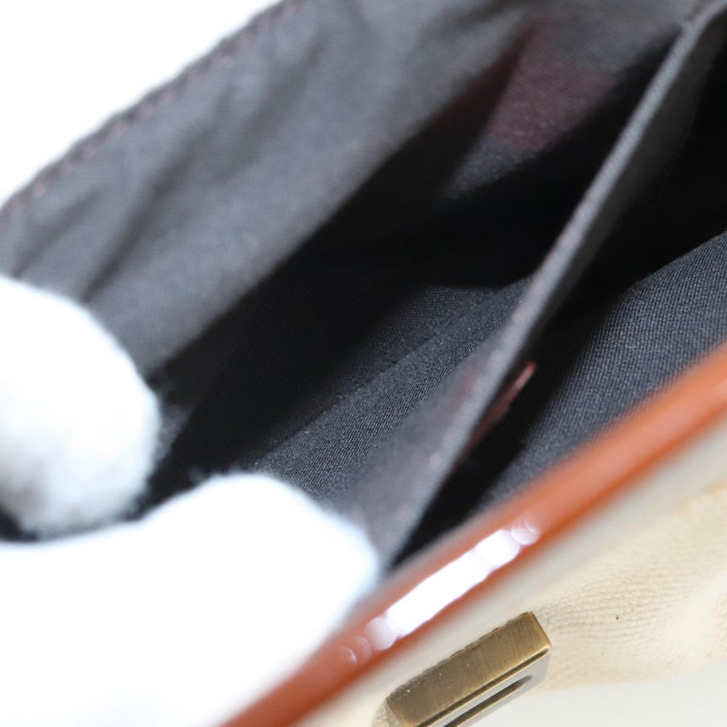 FENDI Hand Bag Canvas Enamel White Brown 108018