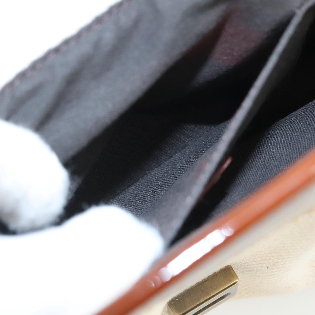 FENDI Hand Bag Canvas Enamel White Brown 108018