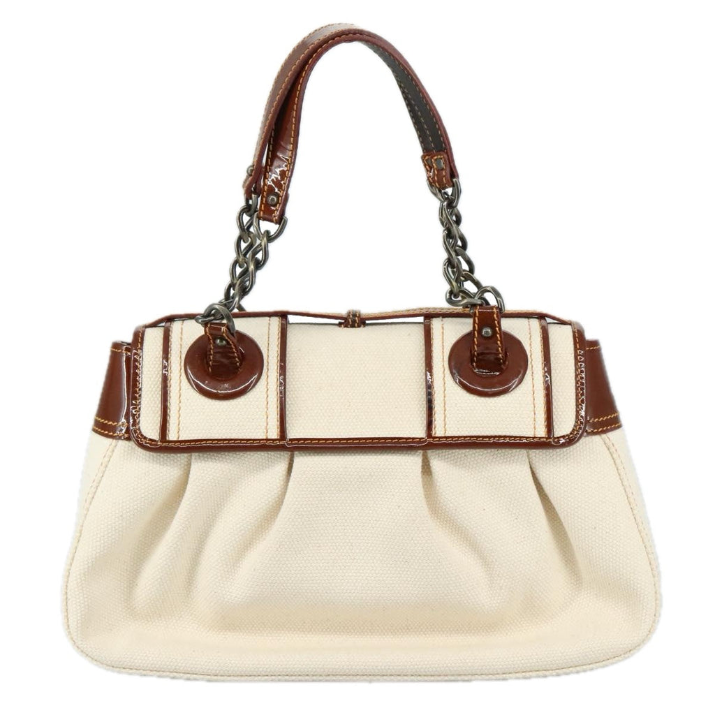 FENDI Hand Bag Canvas Enamel White Brown 108018