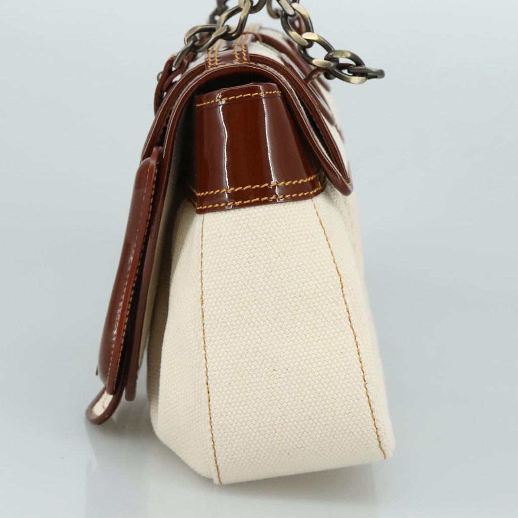 FENDI Hand Bag Canvas Enamel White Brown 108018