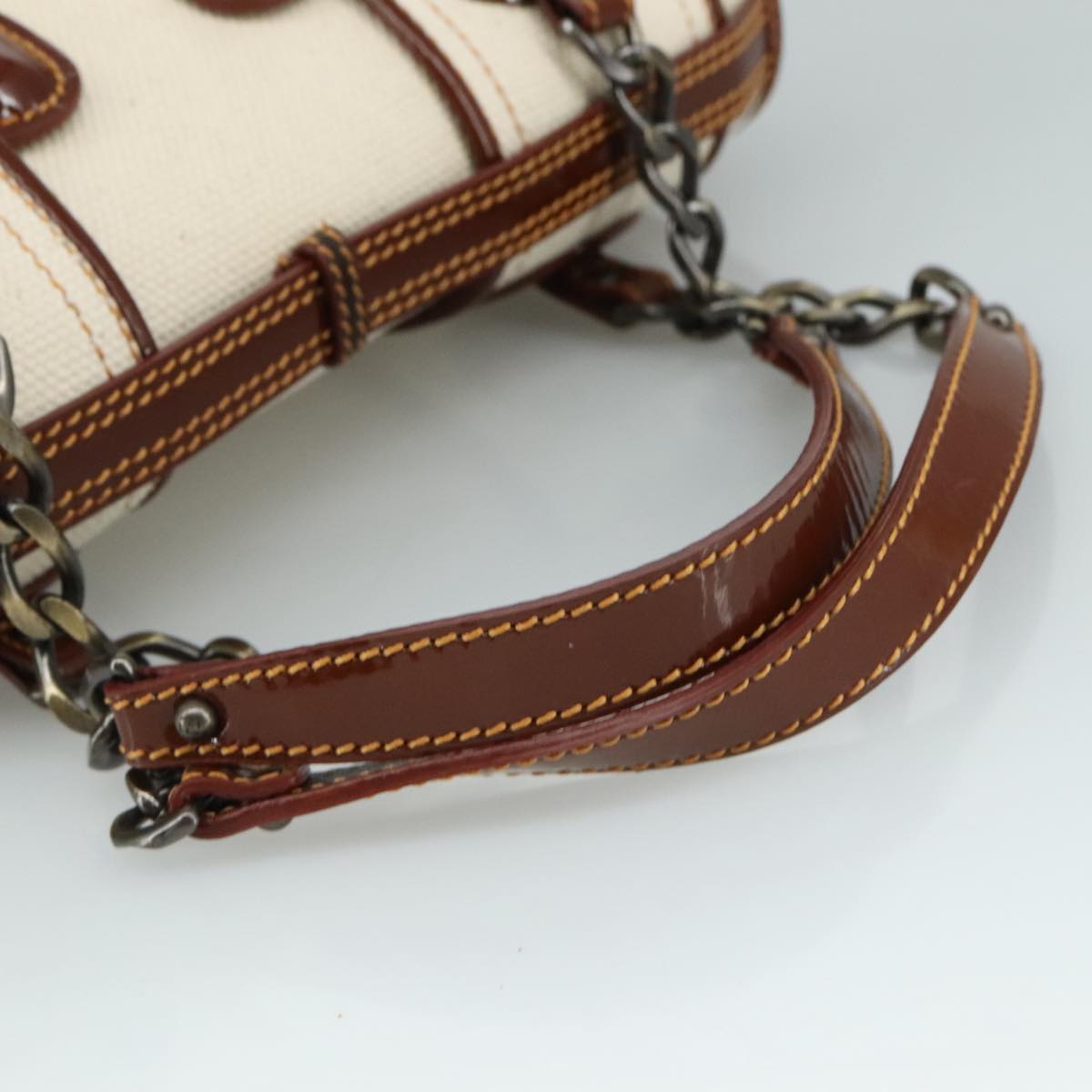FENDI Hand Bag Canvas Enamel White Brown 108018