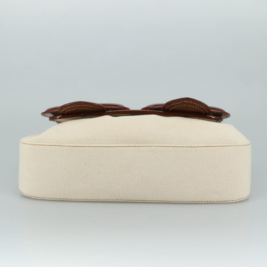 FENDI Hand Bag Canvas Enamel White Brown 108018