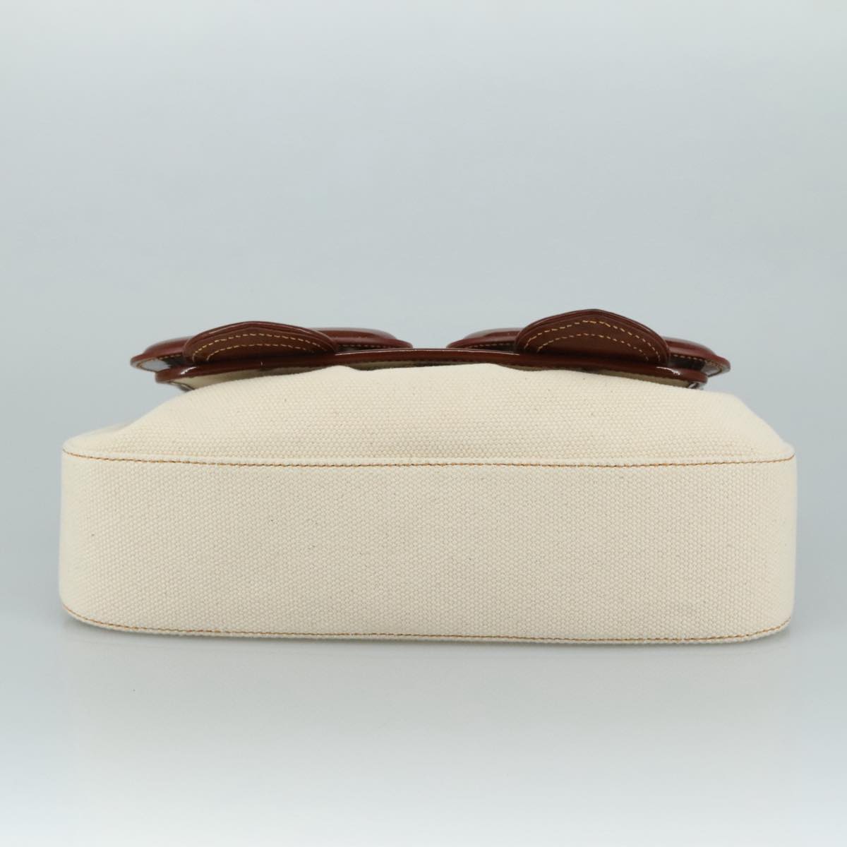FENDI Hand Bag Canvas Enamel White Brown 108018