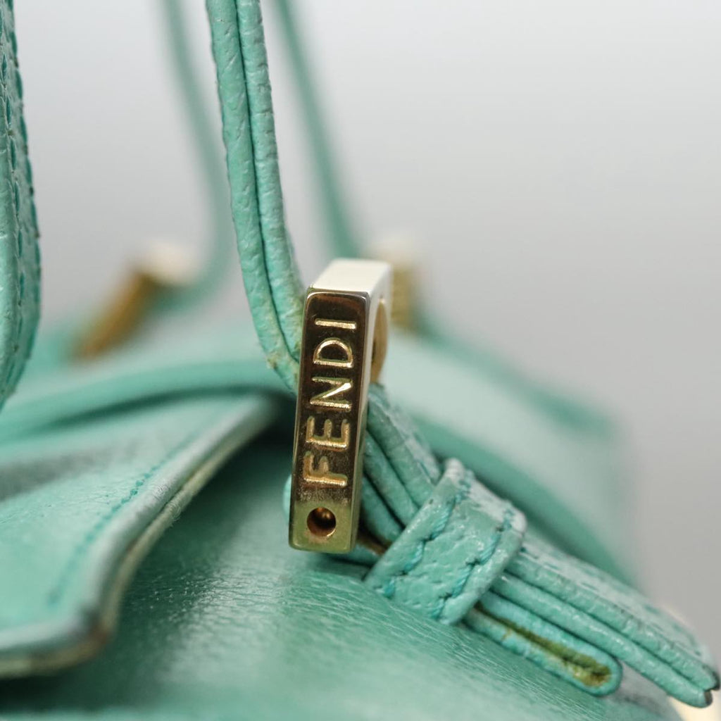 FENDI Hand Bag Leather Gold Turquoise 108060