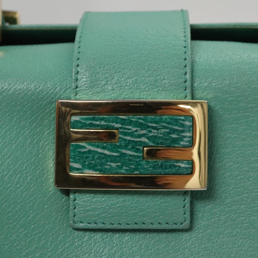 FENDI Hand Bag Leather Gold Turquoise 108060
