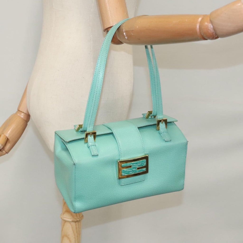 FENDI Hand Bag Leather Gold Turquoise 108060