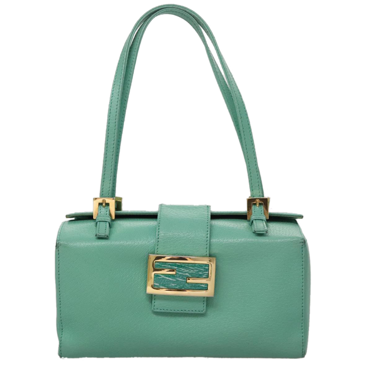FENDI Hand Bag Leather Gold Turquoise 108060