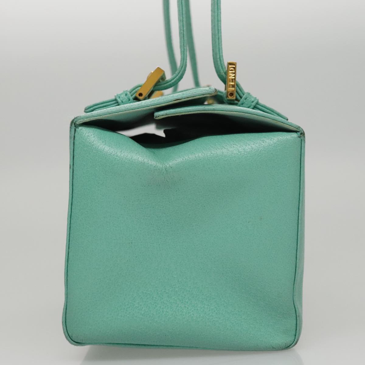 FENDI Hand Bag Leather Gold Turquoise 108060