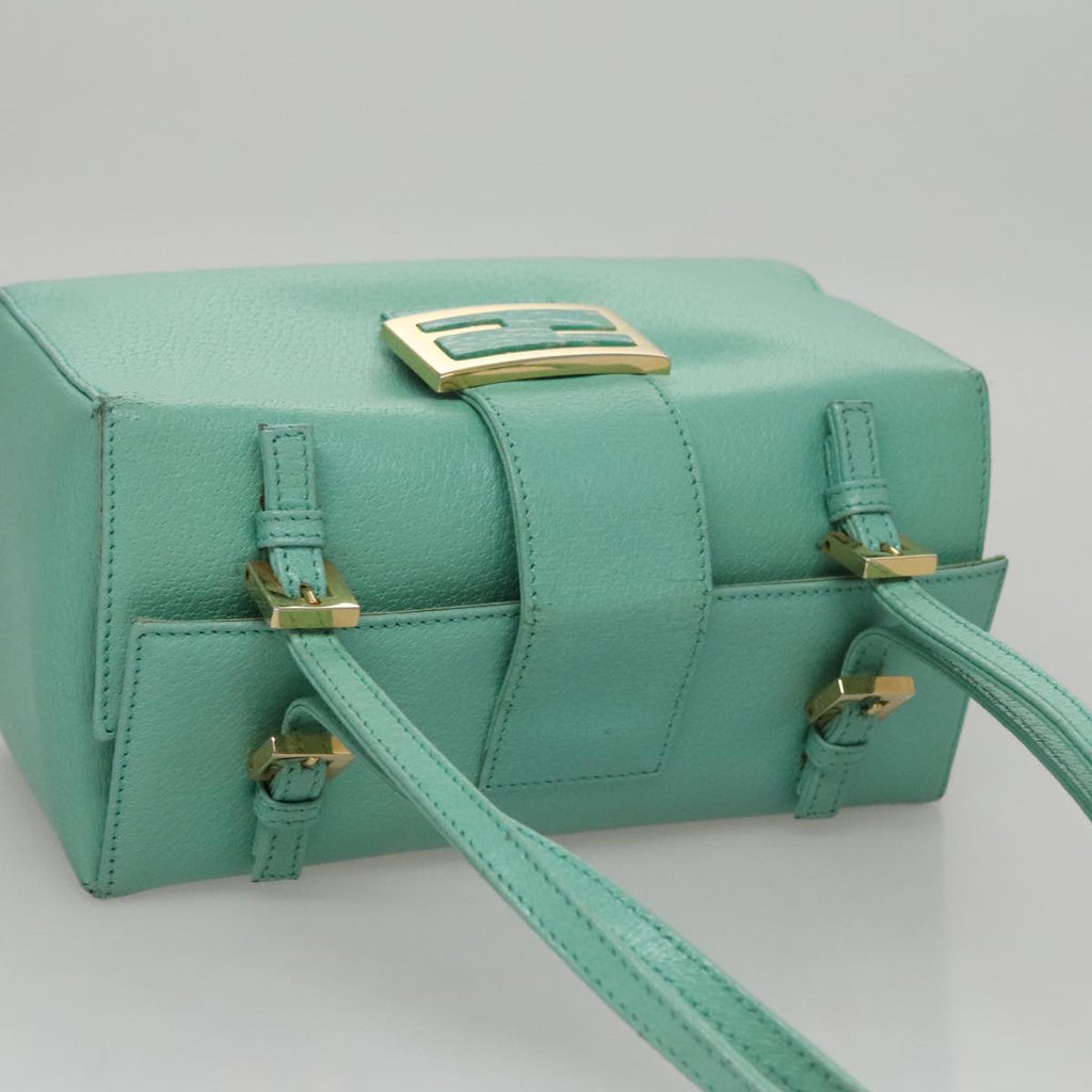 FENDI Hand Bag Leather Gold Turquoise 108060