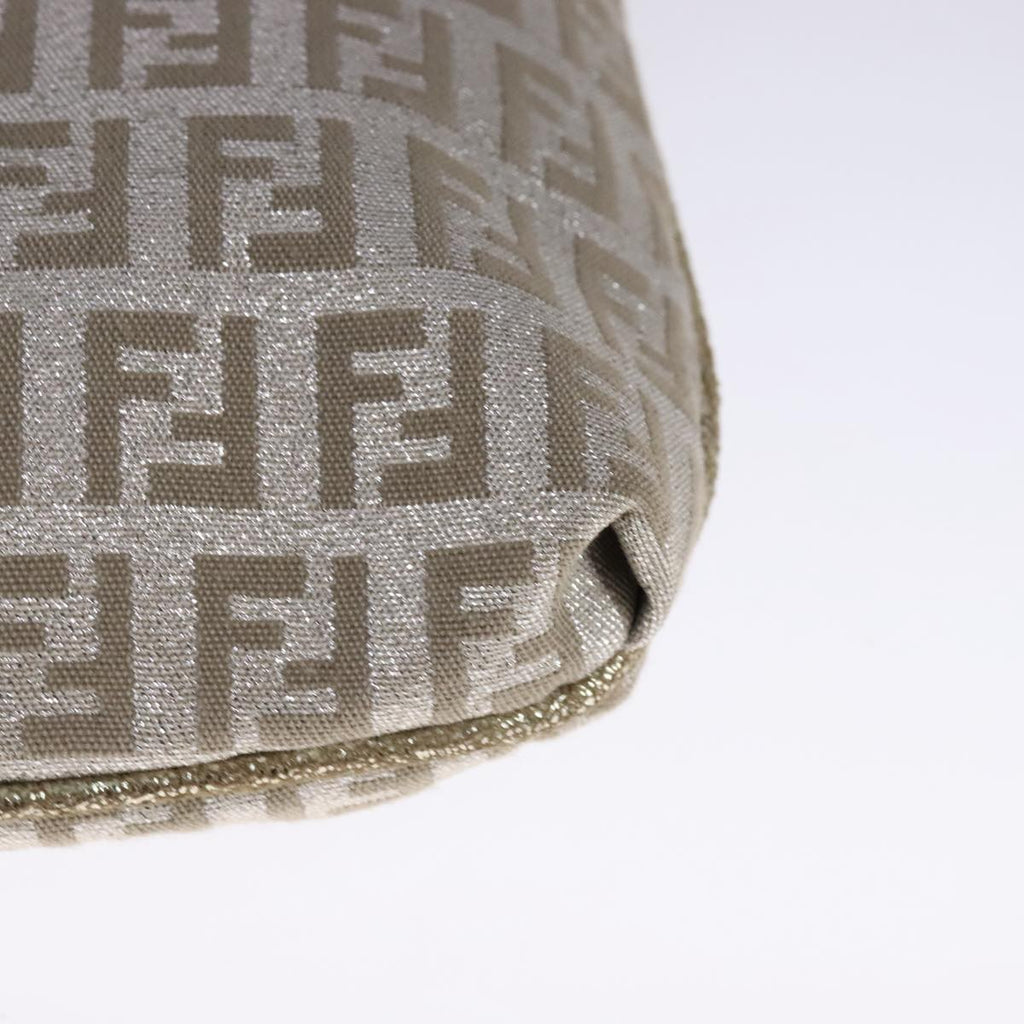FENDI Zucchino Canvas Shoulder Bag Silver 108127