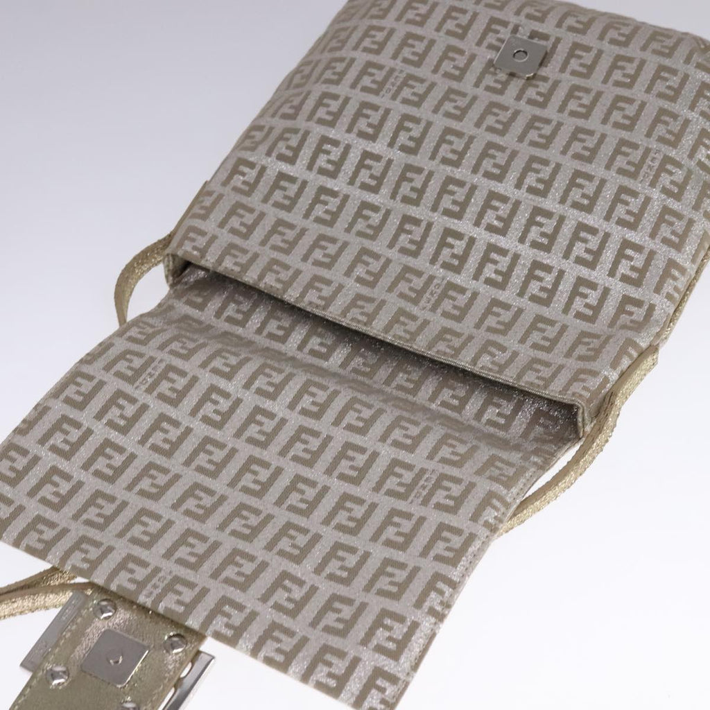 FENDI Zucchino Canvas Shoulder Bag Silver 108127