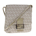 FENDI Zucchino Canvas Shoulder Bag Silver 108127