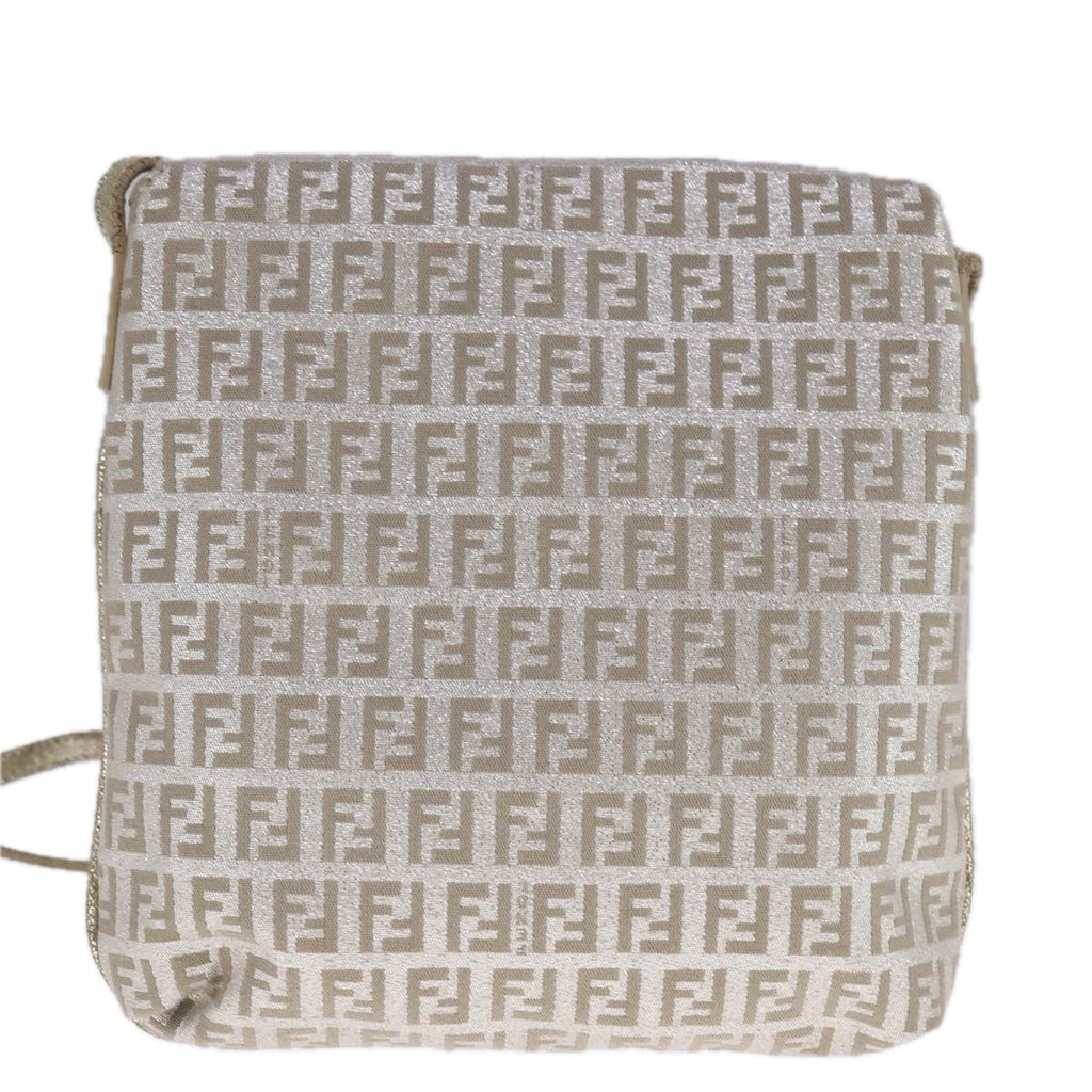 FENDI Zucchino Canvas Shoulder Bag Silver 108127