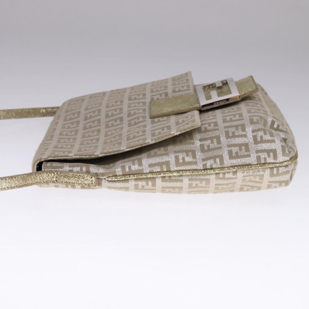 FENDI Zucchino Canvas Shoulder Bag Silver 108127