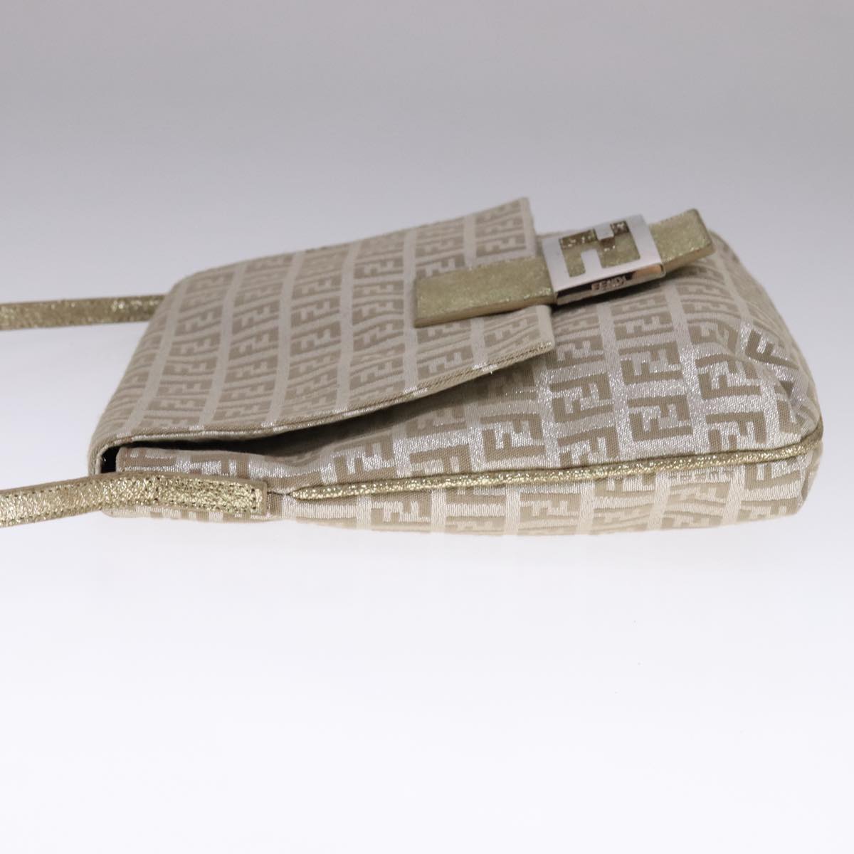 FENDI Zucchino Canvas Shoulder Bag Silver 108127
