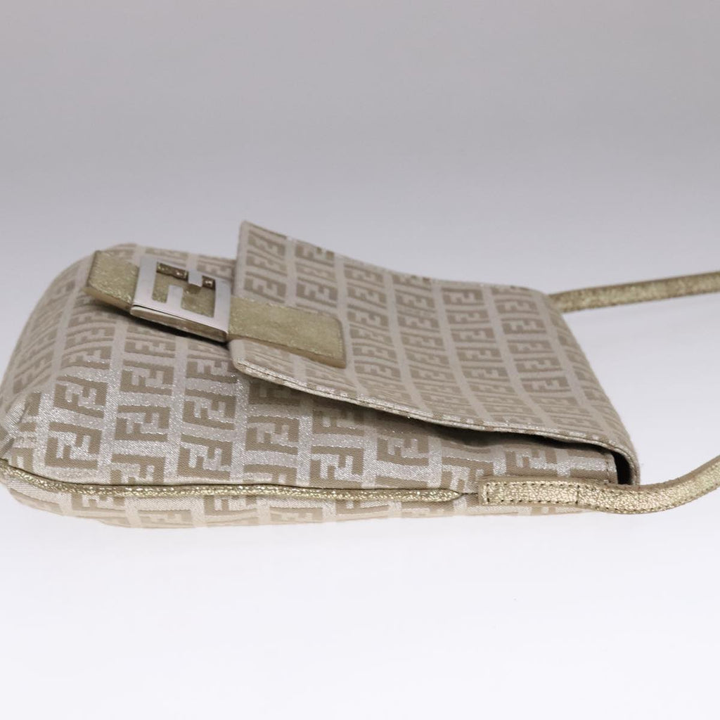 FENDI Zucchino Canvas Shoulder Bag Silver 108127