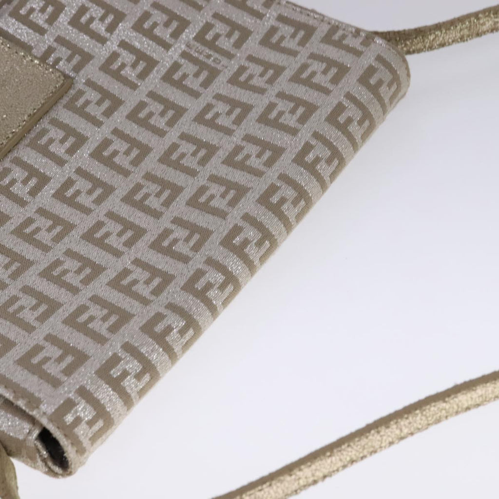 FENDI Zucchino Canvas Shoulder Bag Silver 108127