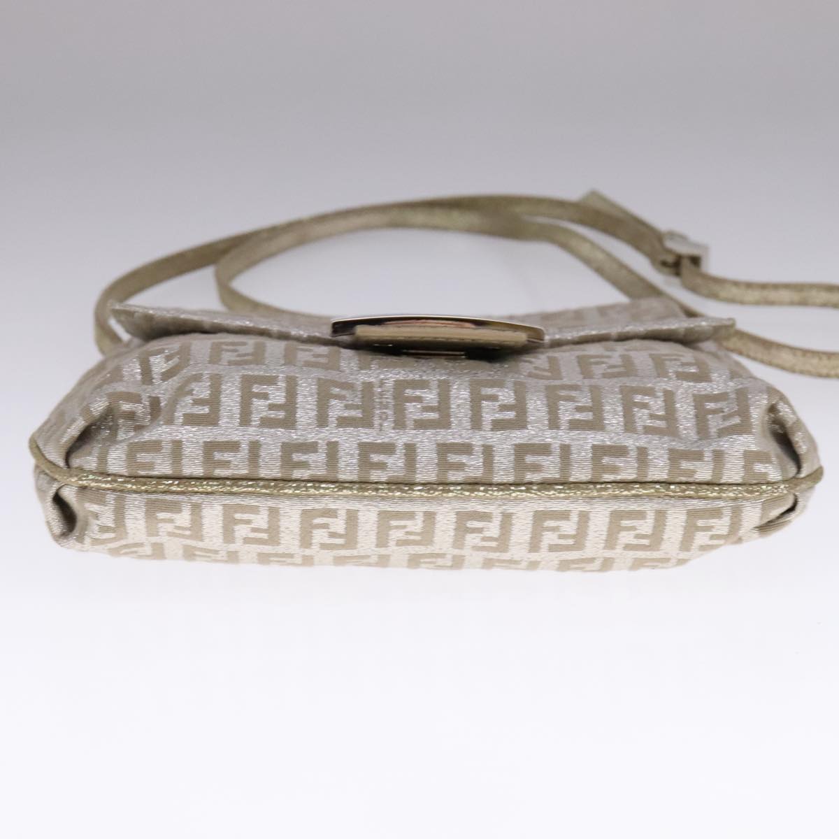 FENDI Zucchino Canvas Shoulder Bag Silver 108127