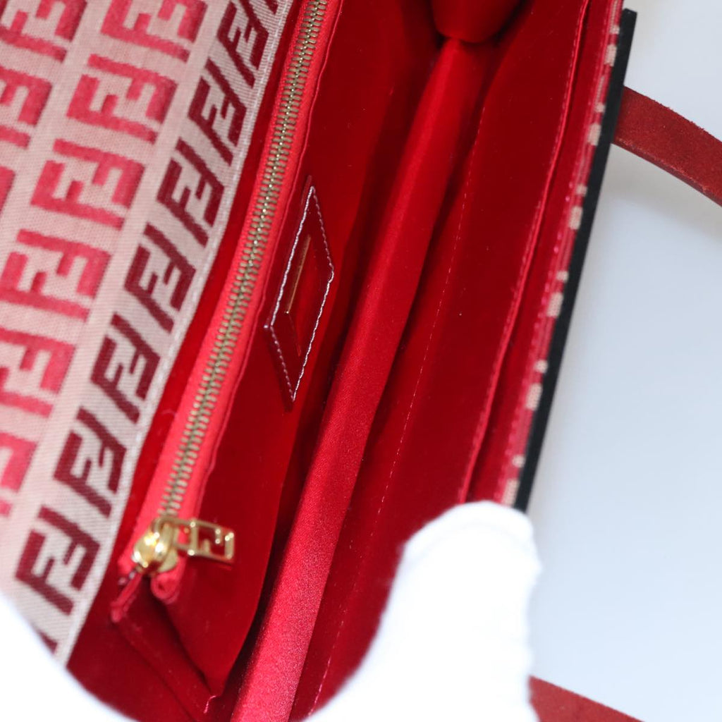 FENDI Zucchino Canvas Hand Bag Red 108149