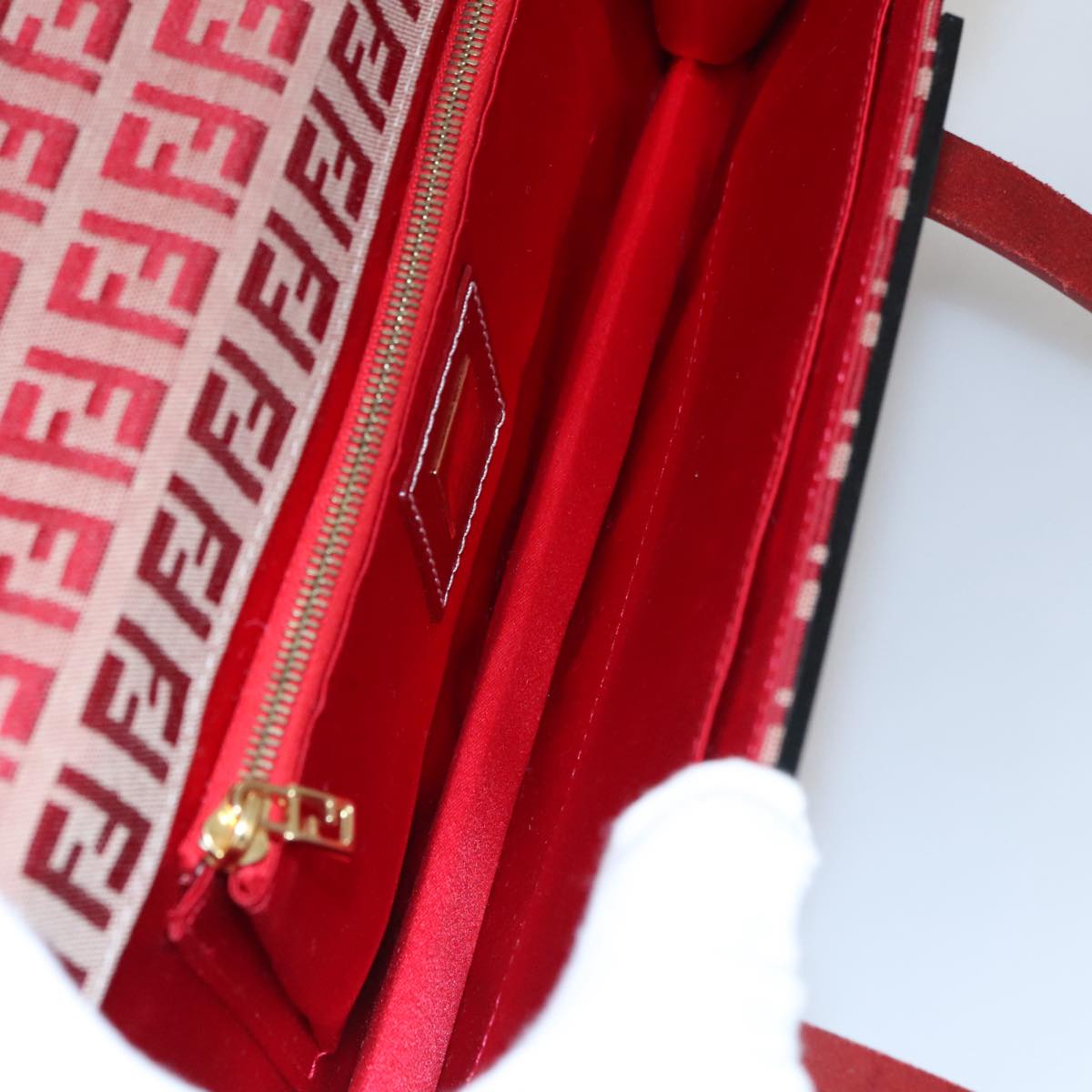 FENDI Zucchino Canvas Hand Bag Red 108149