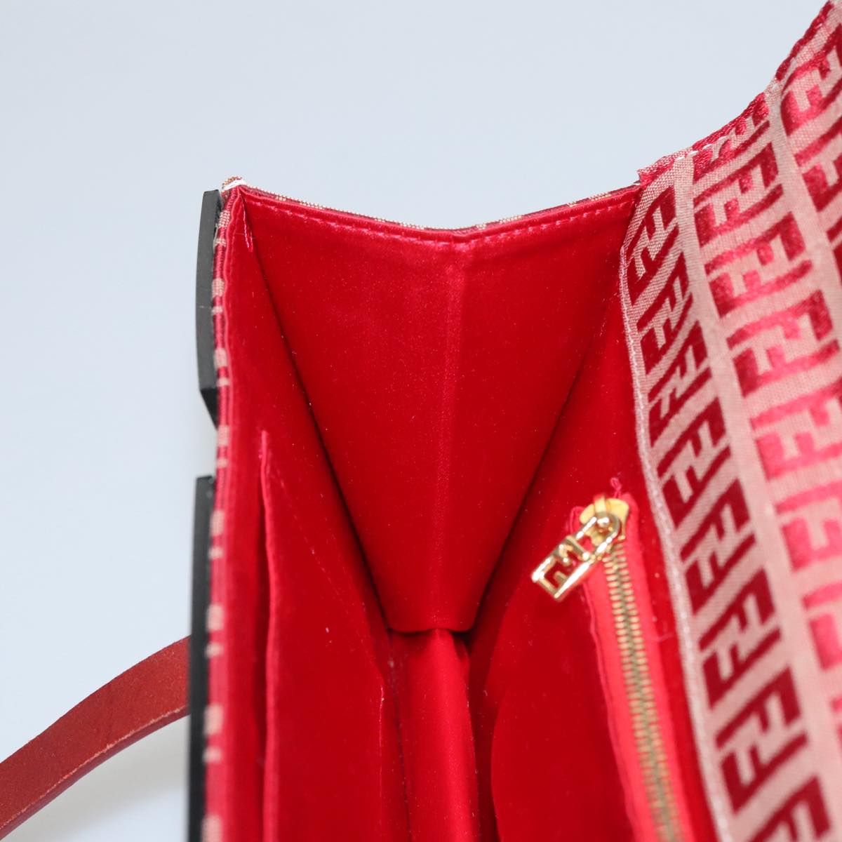 FENDI Zucchino Canvas Hand Bag Red 108149
