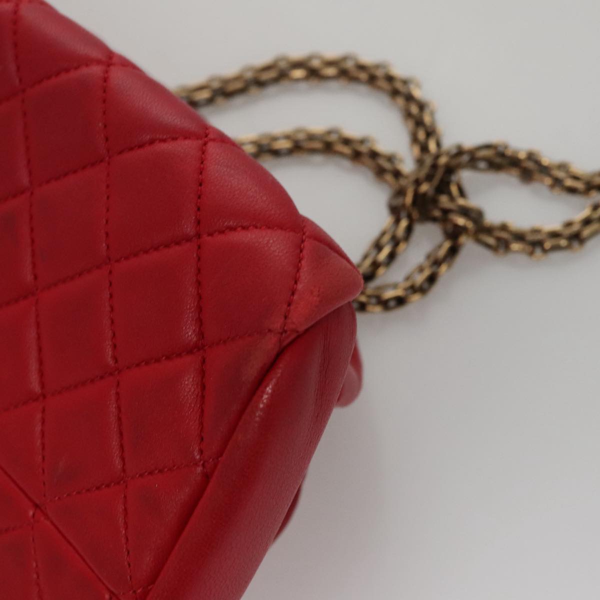 CHANEL Matelasse Chain Shoulder Bag Leather Red Gold CC 108309