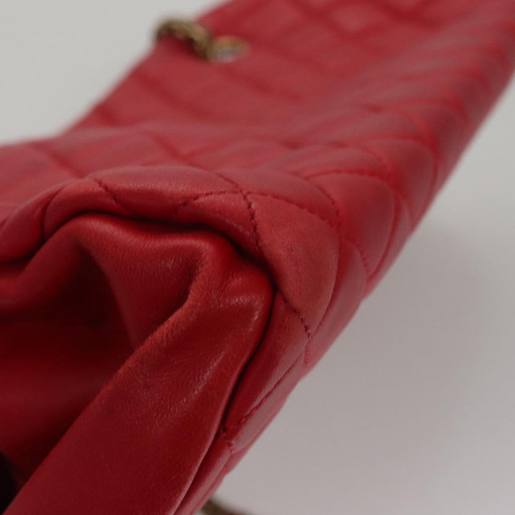 CHANEL Matelasse Chain Shoulder Bag Leather Red Gold CC 108309