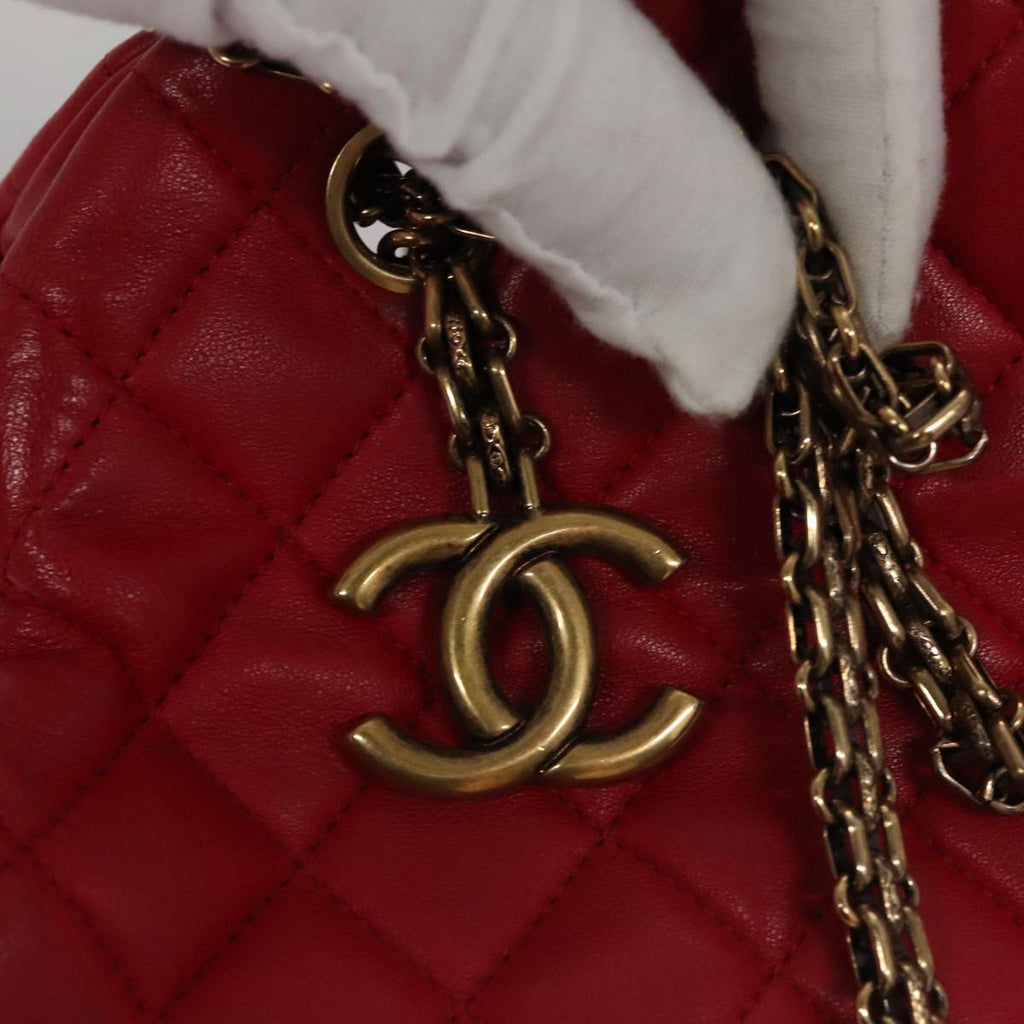 CHANEL Matelasse Chain Shoulder Bag Leather Red Gold CC 108309